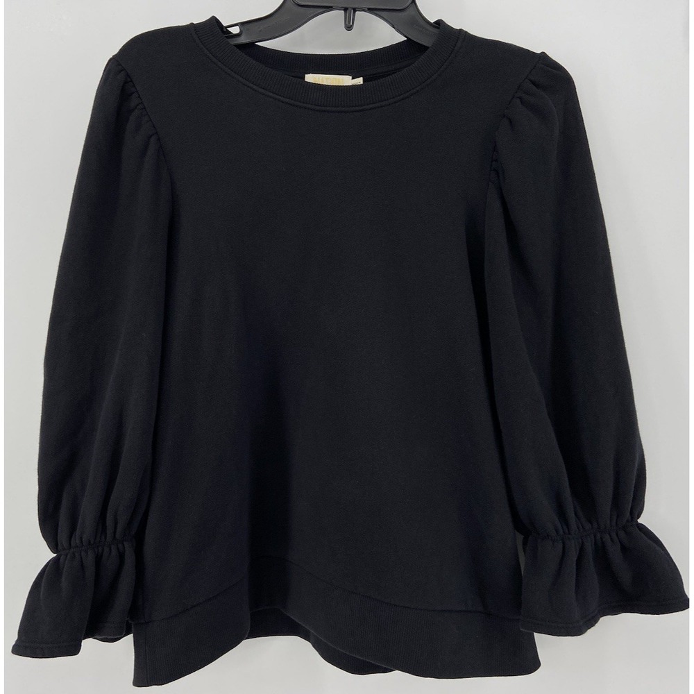 Nation‎ LTD Shirt Womens Medium Top Black Carly Pima Cotton Puff Sleeve Ruffle